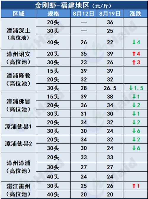 虾价行情 | 消费逐步恢复，大虾上涨最明显！8月19日全国最新塘头价