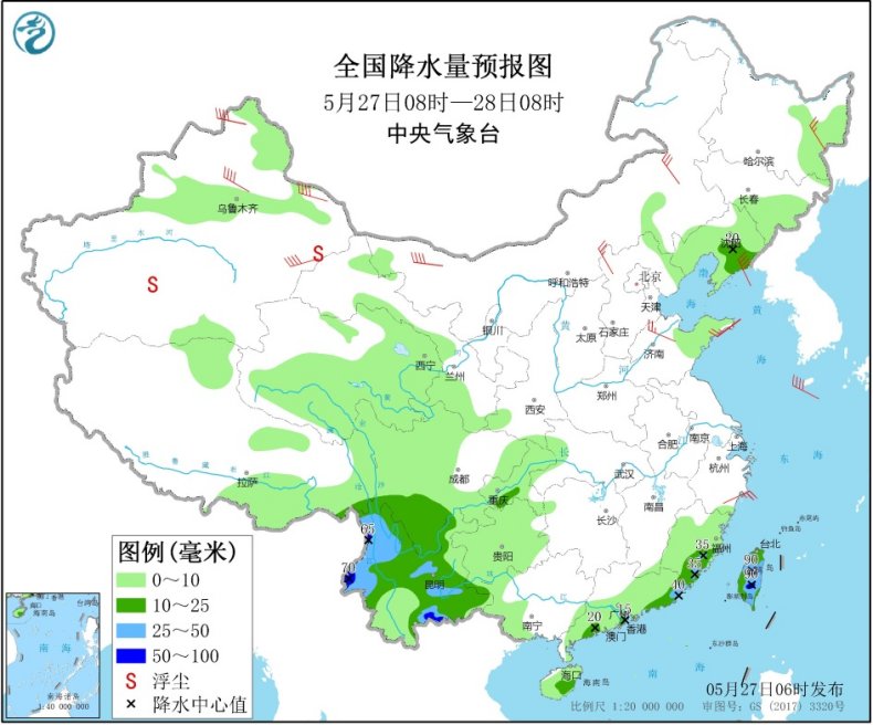 云南西部等地仍有较强降水 北方地区多大风天气