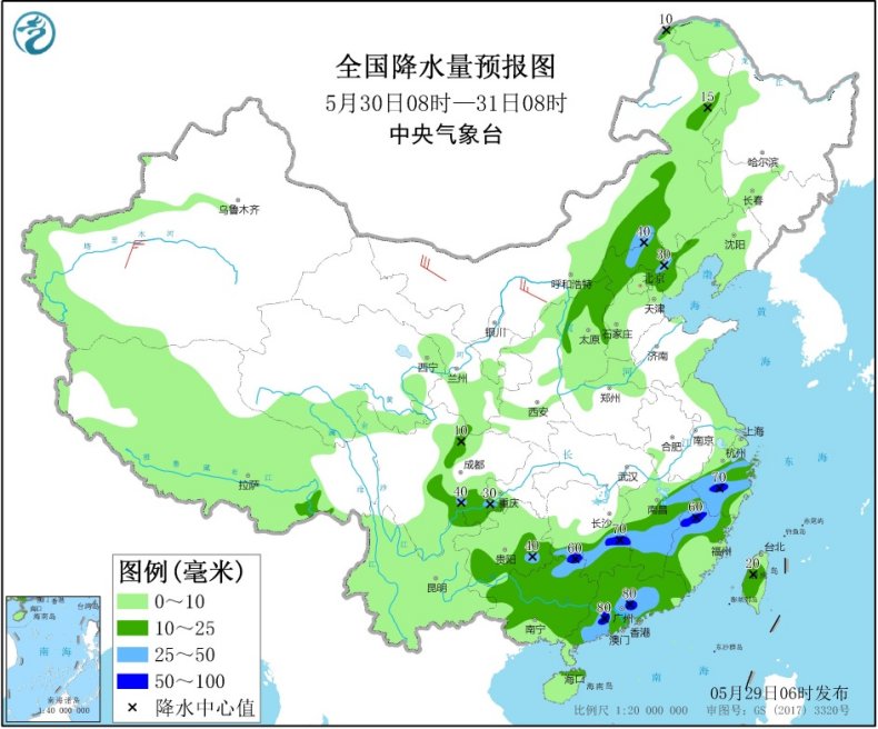 雨水占据南北两端 中央气象台发布暴雨蓝色预警