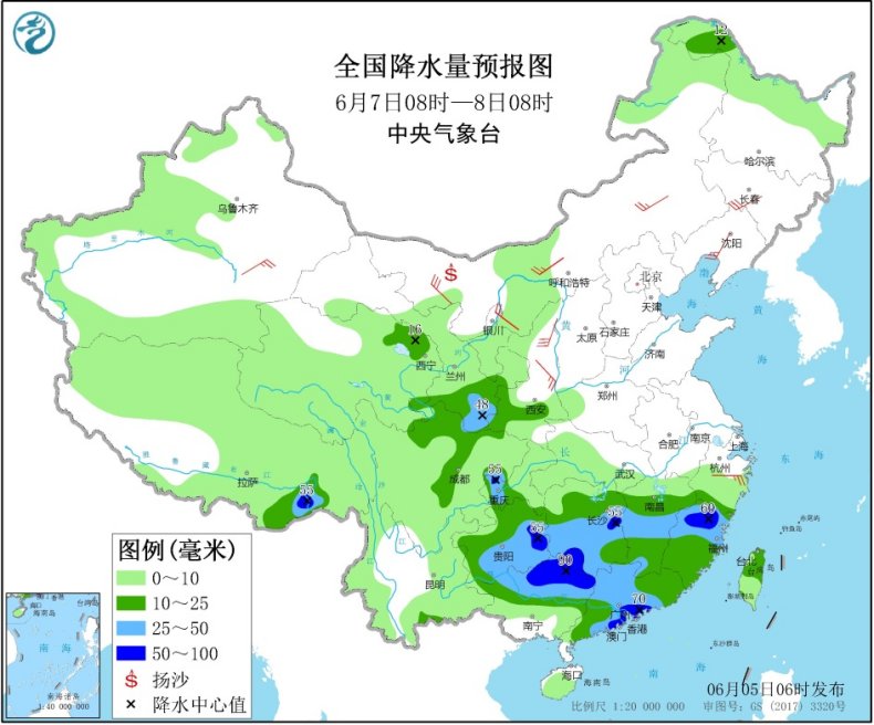 江南华南等地有持续性强降水 华北黄淮等地有持续性高温天气