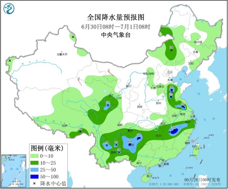 江汉东部黄淮江淮江南北部有强降雨 西北地区东部华北多对流性天气