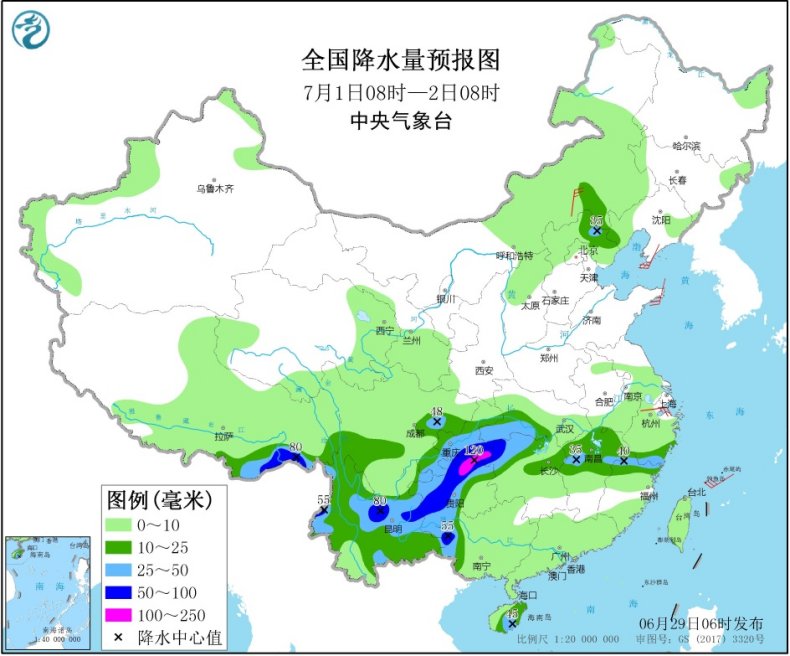 云贵至江南北部有强降雨 华北等地多对流性天气