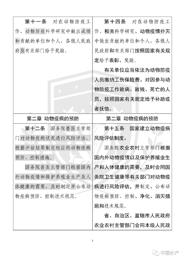 《中华人民共和国动物防疫法》修改前后对照表