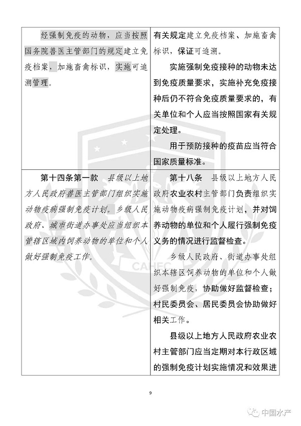 《中华人民共和国动物防疫法》修改前后对照表