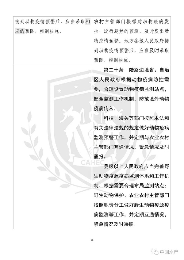 《中华人民共和国动物防疫法》修改前后对照表