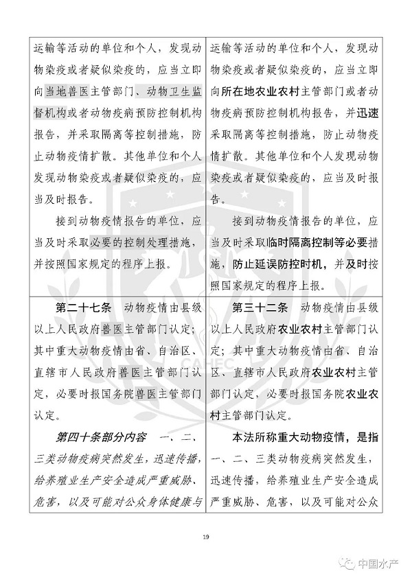 《中华人民共和国动物防疫法》修改前后对照表