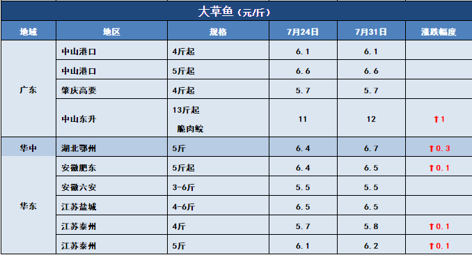 鱼价行情 | 行情向好！快看看这周哪些鱼还在涨！7月31日全国19种鱼类塘头价